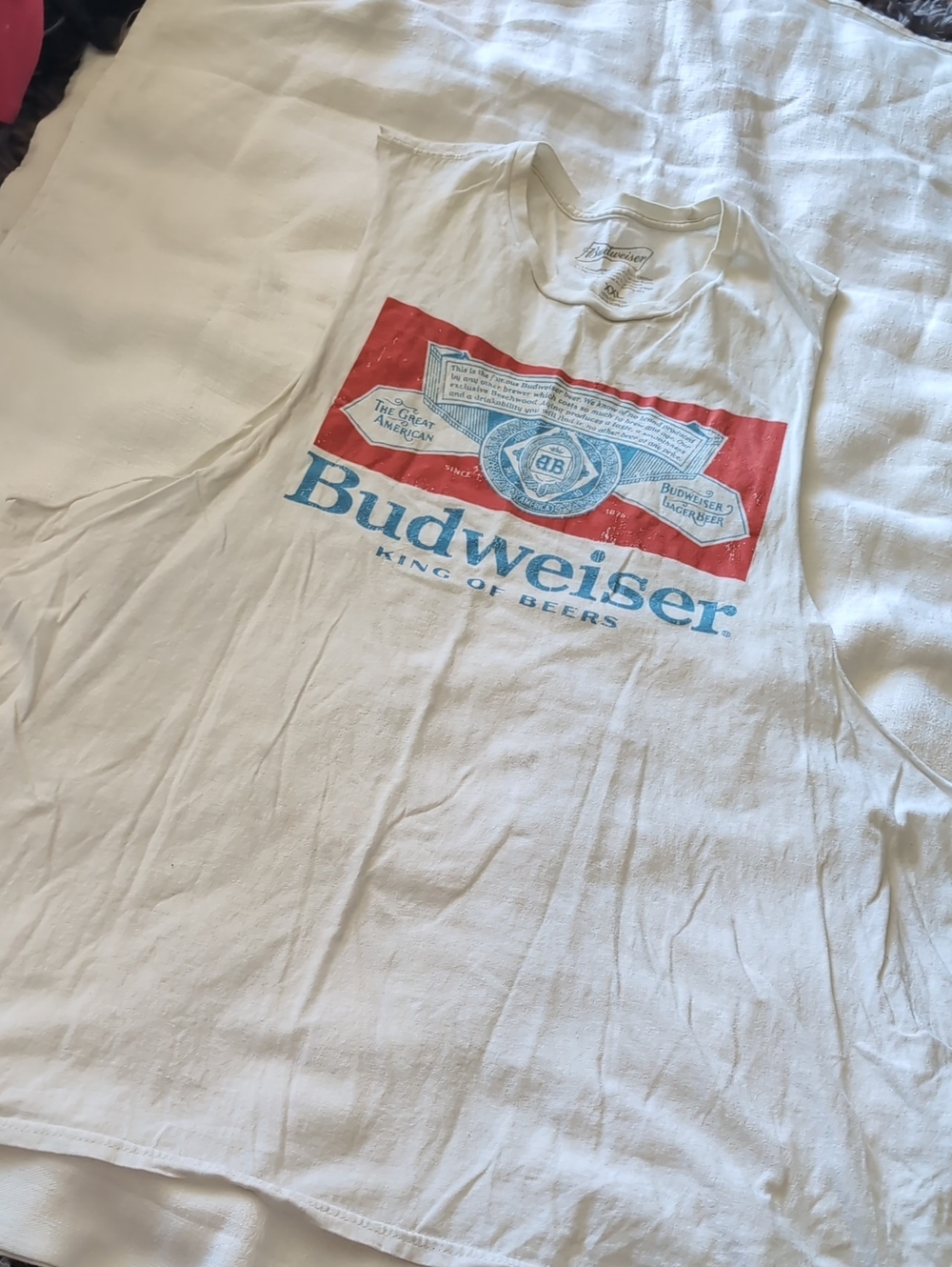 Budweiser Graphic Muscle Tank - White with Red & Blue Logo